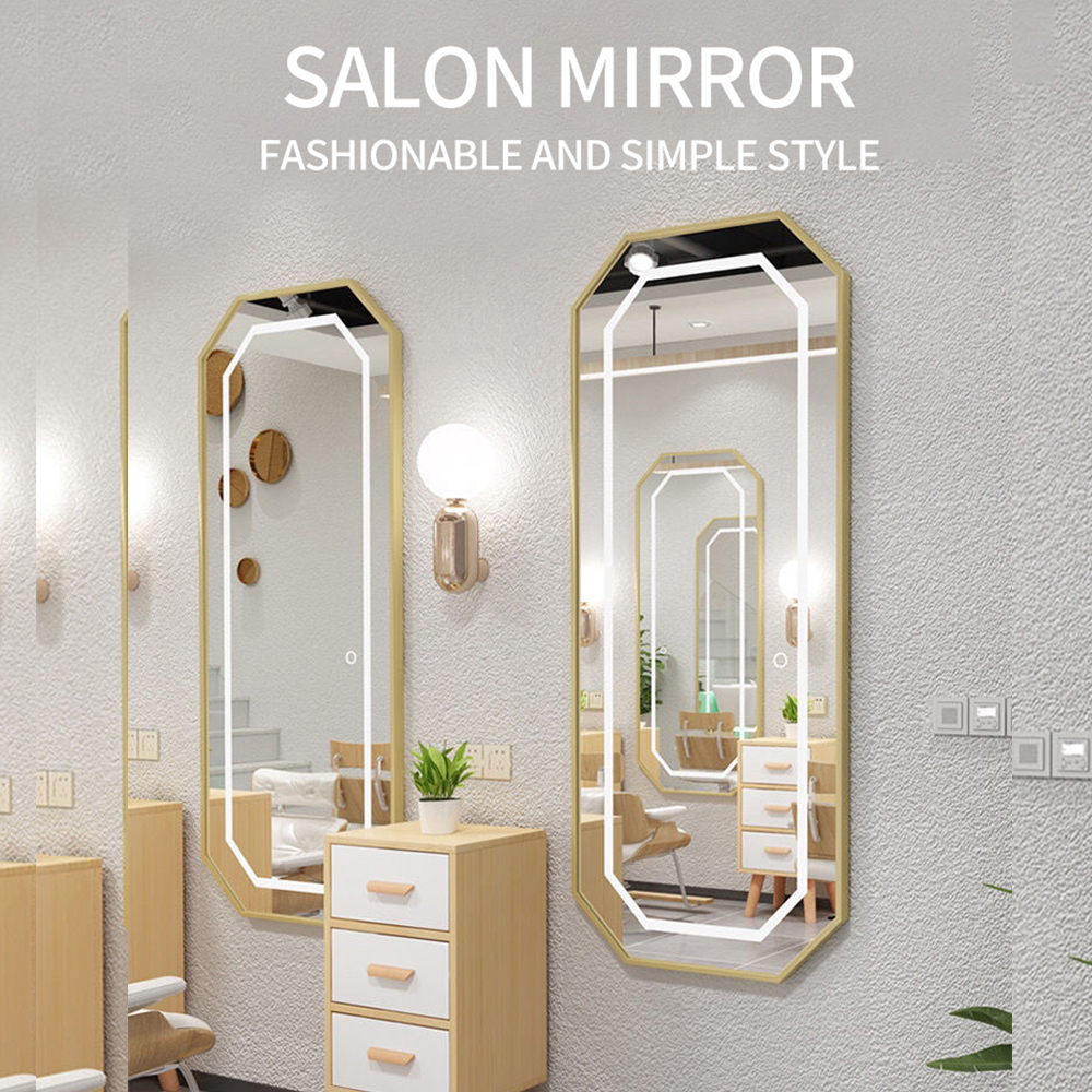 Hexagon Salong Utrustning Och Möbler Dresser Styling Barber Salong Spegel Med Ljus