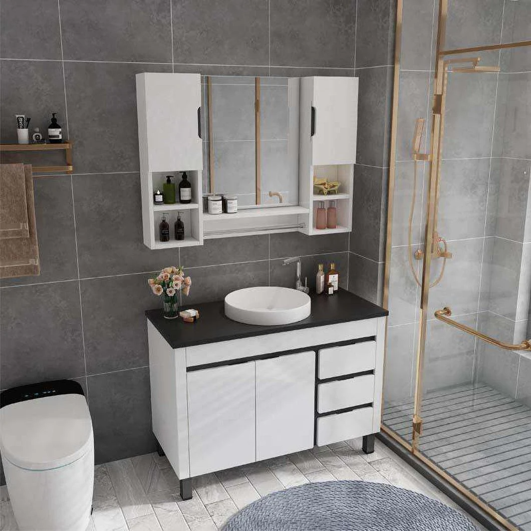2021 Varmvattentät Kina Sminkskåp Lavabo Trädesign Hörnvägg Spegel Tvättställ Badrumsskåp Vanity Home Center