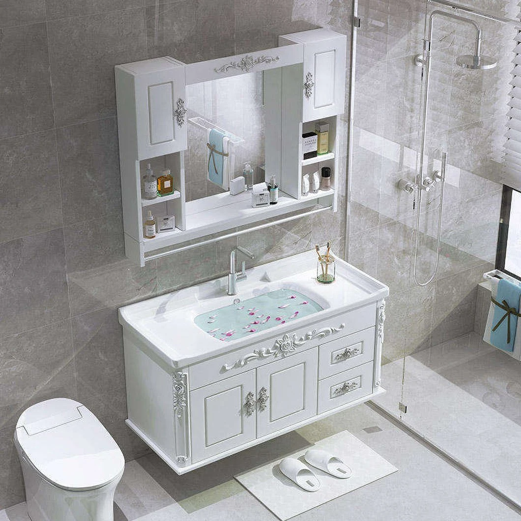 2021 Varmvattentät Kina Sminkskåp Lavabo Trädesign Hörnvägg Spegel Tvättställ Badrumsskåp Vanity Home Center