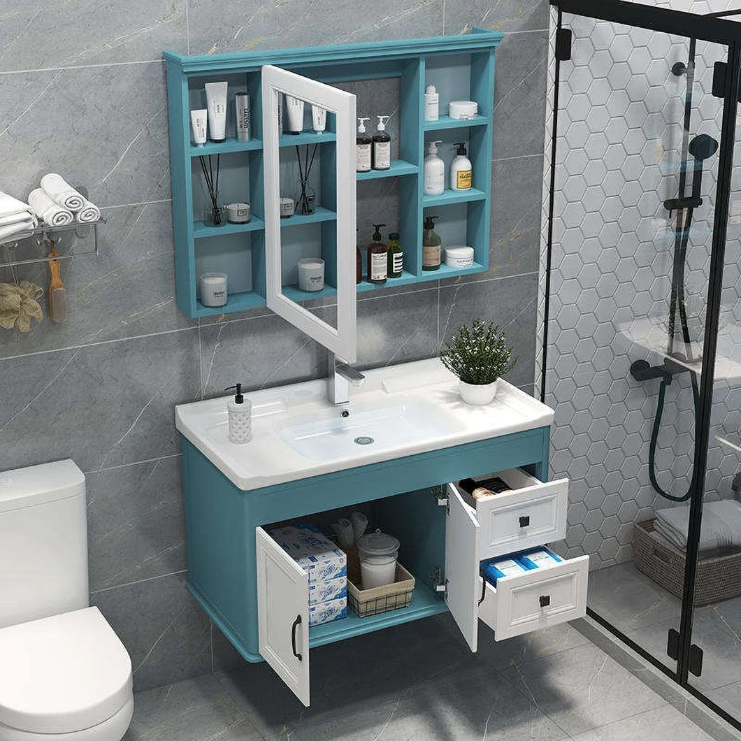 2021 Varmvattentät Kina Sminkskåp Lavabo Trädesign Hörnvägg Spegel Tvättställ Badrumsskåp Vanity Home Center