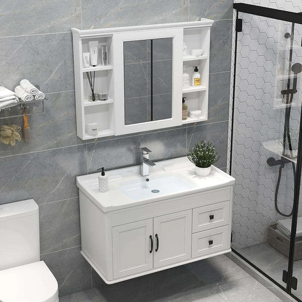 2021 Varmvattentät Kina Sminkskåp Lavabo Trädesign Hörnvägg Spegel Tvättställ Badrumsskåp Vanity Home Center