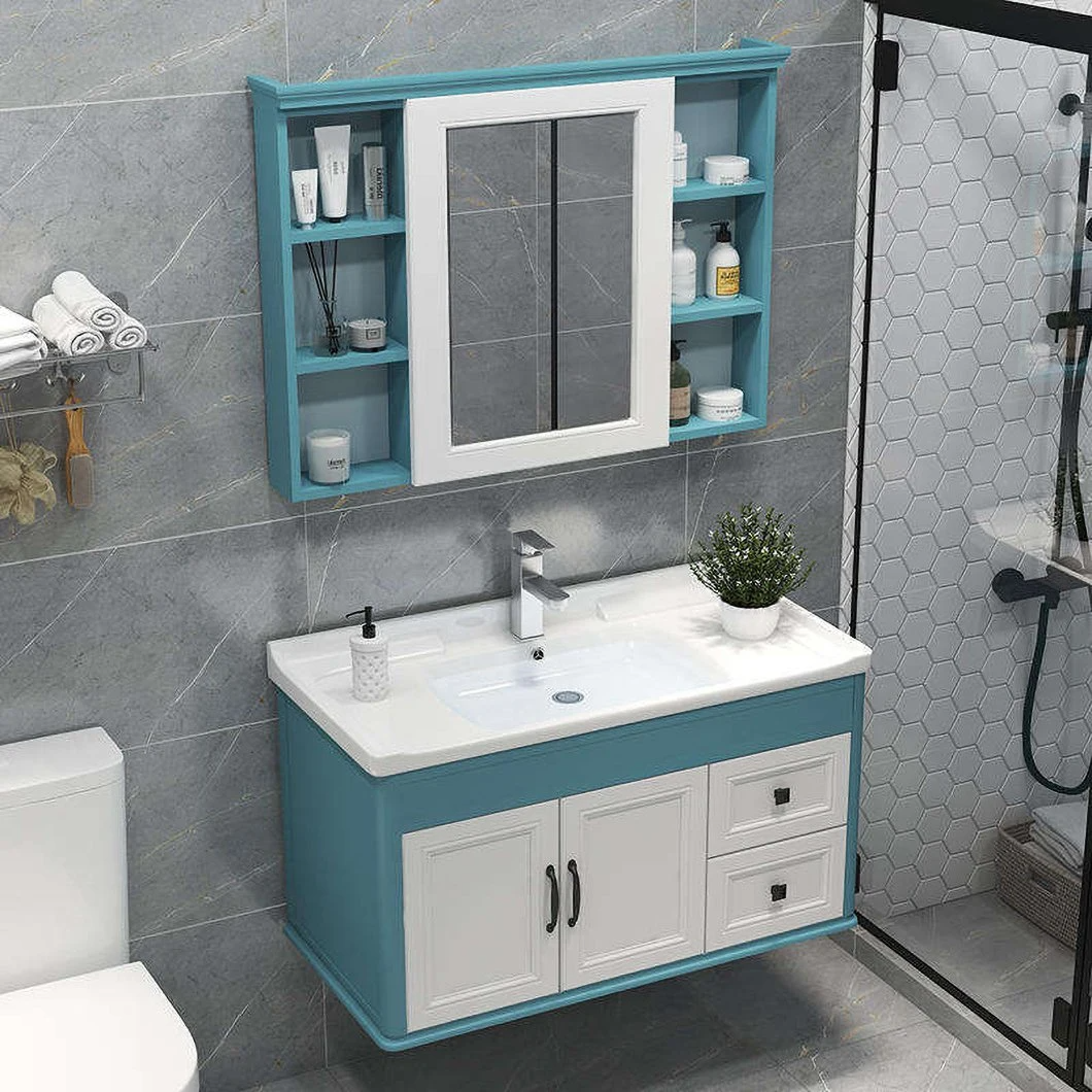 2021 Varmvattentät Kina Sminkskåp Lavabo Trädesign Hörnvägg Spegel Tvättställ Badrumsskåp Vanity Home Center