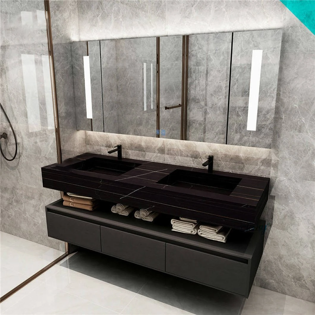 Aoclear 5001 Commercial Hot Colors One-Piece Rock Beam Dubbelskål Handfat Fossil Marmor Badrumsskåp