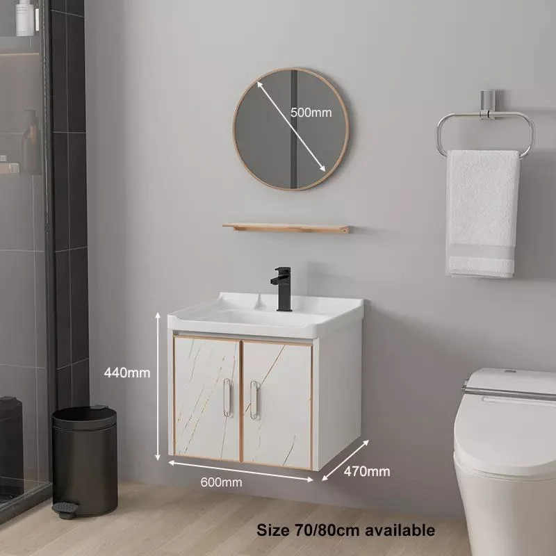 Vattentät Modern Spegel Väggmontering Aluminiumskåp Liten Vanity Set Badrumsskåp med handfat