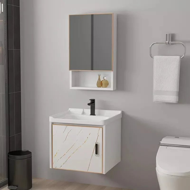 Vattentät Modern Spegel Väggmontering Aluminiumskåp Liten Vanity Set Badrumsskåp med handfat