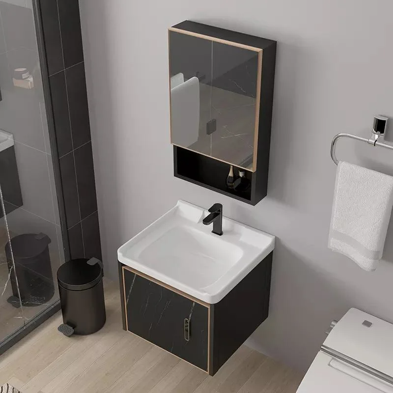 Vattentät Modern Spegel Väggmontering Aluminiumskåp Liten Vanity Set Badrumsskåp med handfat