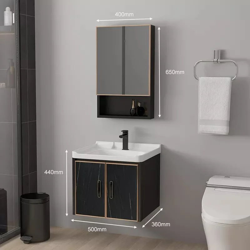 Vattentät Modern Spegel Väggmontering Aluminiumskåp Liten Vanity Set Badrumsskåp med handfat