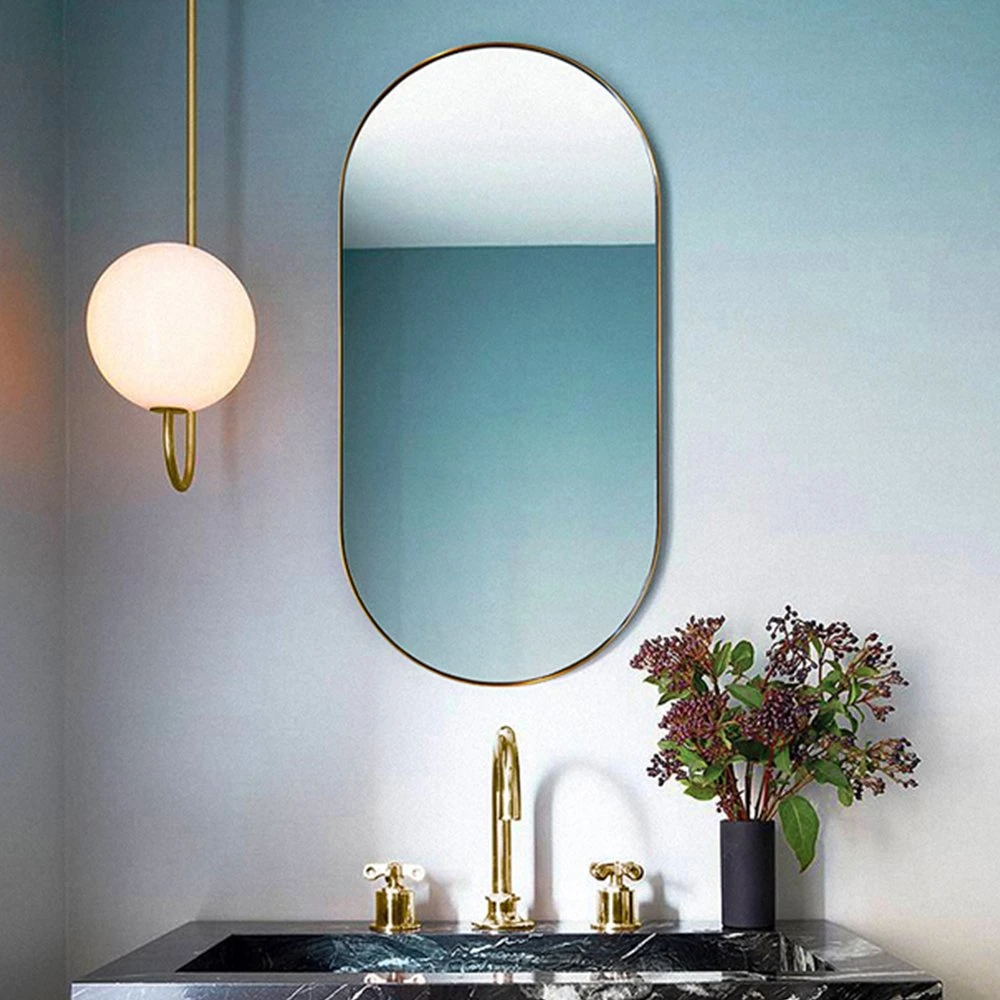 Hög kvalitet Oval Modern Stor Silver Chrome Helvägg badrumsglasspegel