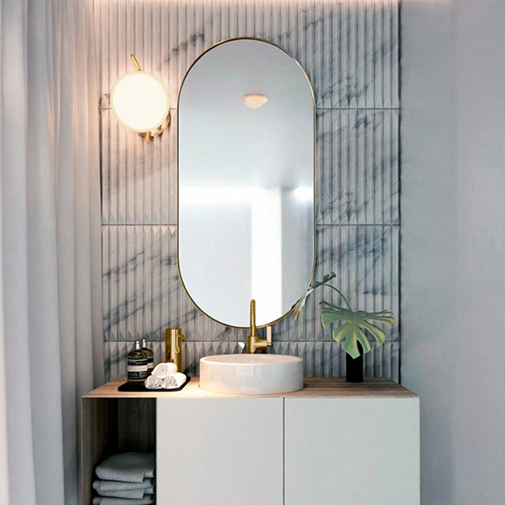 Hög kvalitet Oval Modern Stor Silver Chrome Helvägg badrumsglasspegel