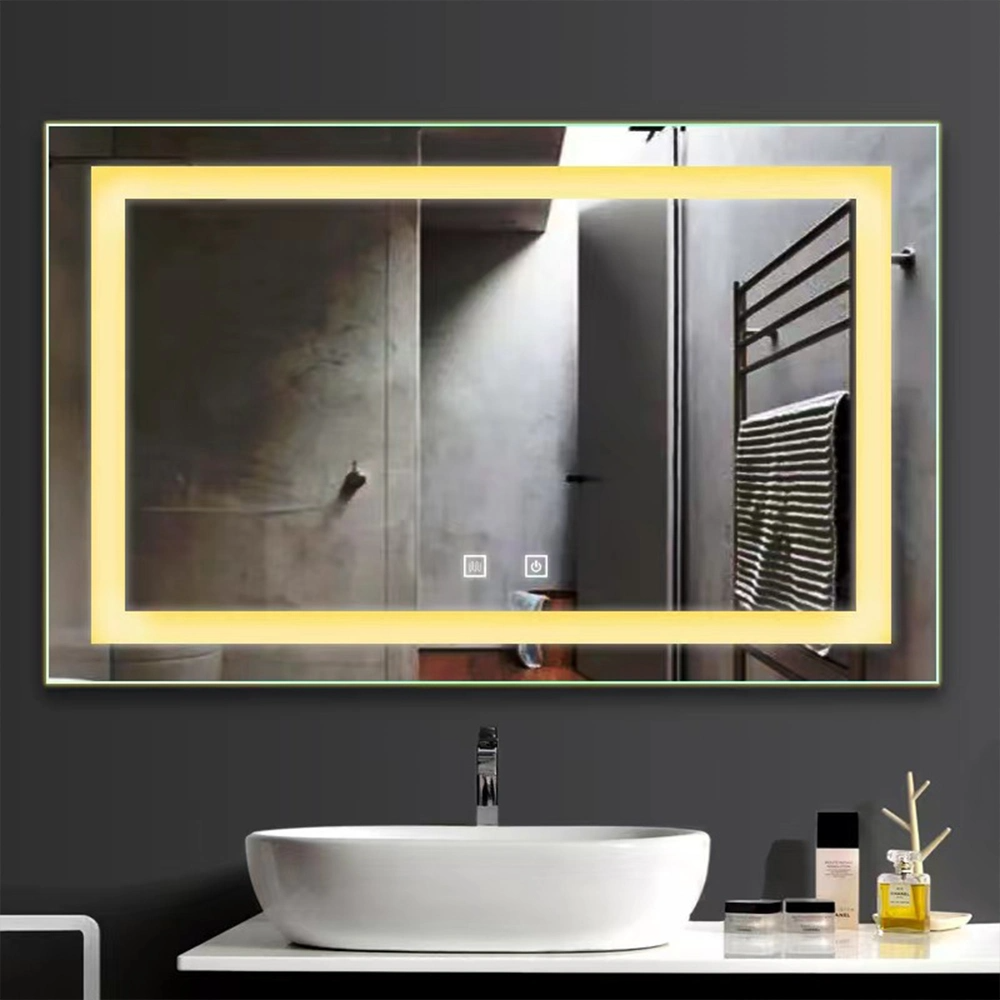 Modern stil rektangulär tidsvisningsspegel Badrum Anpassad LED-bakgrundsbelyst Defogger Smart Mirror
