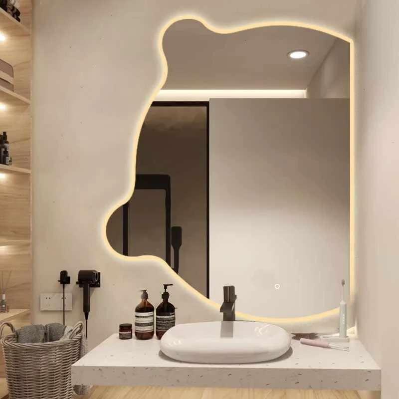 Bear Touch Screen Wave Mirror Toalett Sovrum Kreativ Oregelbunden Heterotypisk Makeup Sminkspegel