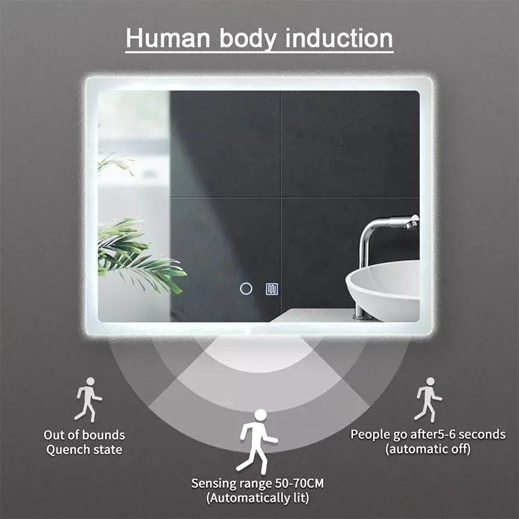 Högkvalitativt hem Hotel Mall SPA Salong Fitness Edge Light Avimgning Smart väggmonterad rektangelform LED-ljus Badrumsspegel